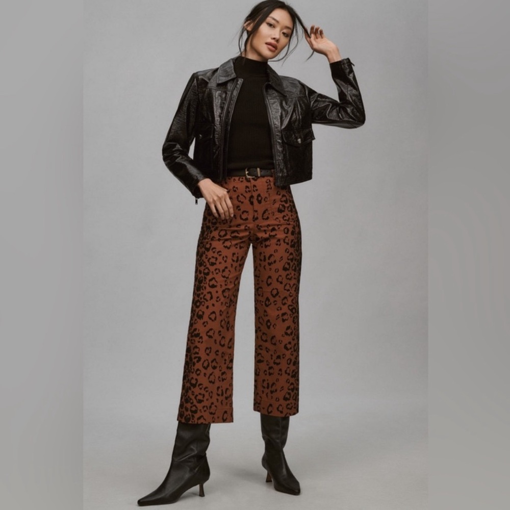 🐆 Anthropologie Maeve Colette Cropped Wide-Leg Animal Print Pants NWOT 29 sz 8